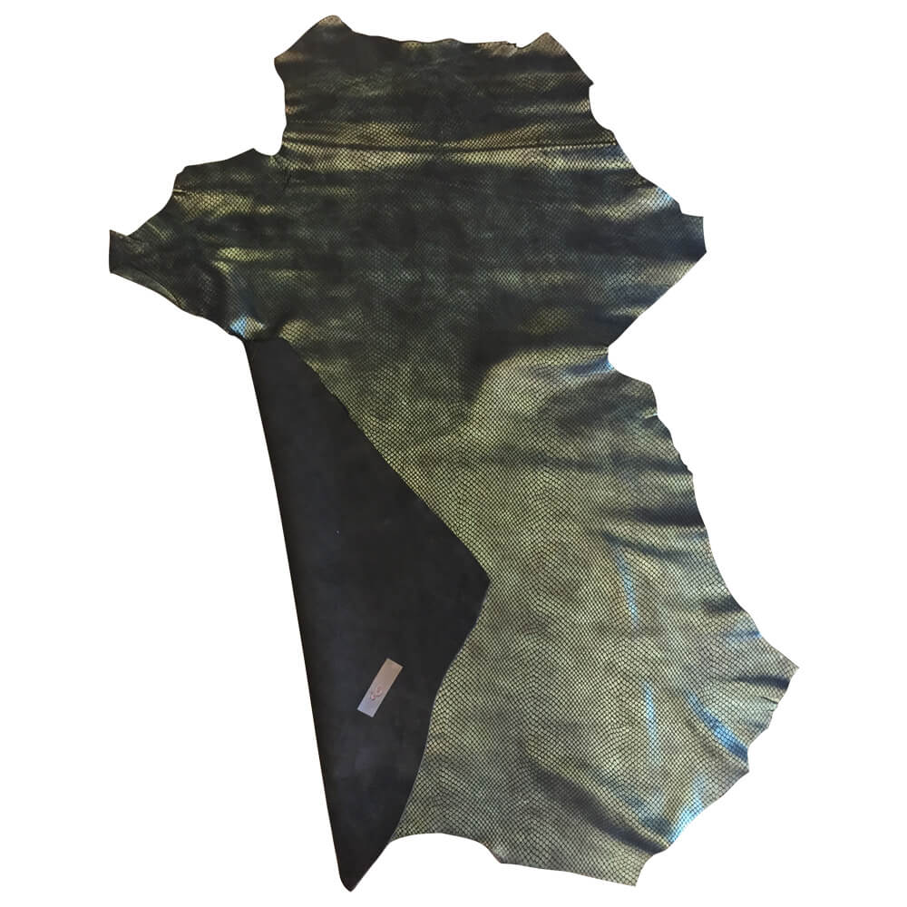 Metallic Green Leather Hides With Snakeskin Pattern | Blemish Discount
