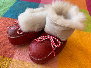 Red leather baby crib shoes 