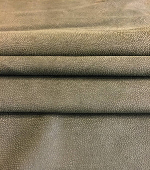 Military Green Pebbled Suede Leather Hides