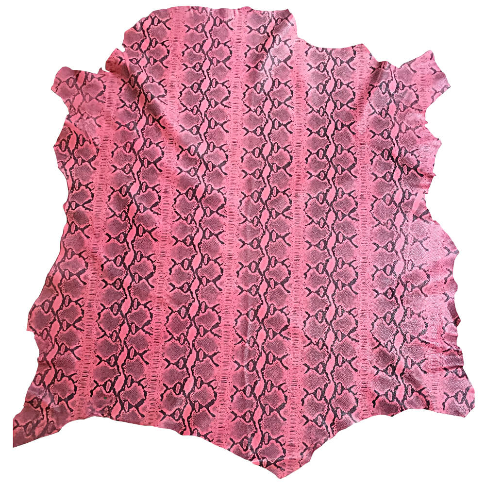 Pink Leather Hides With Striped Snakeskin Pattern