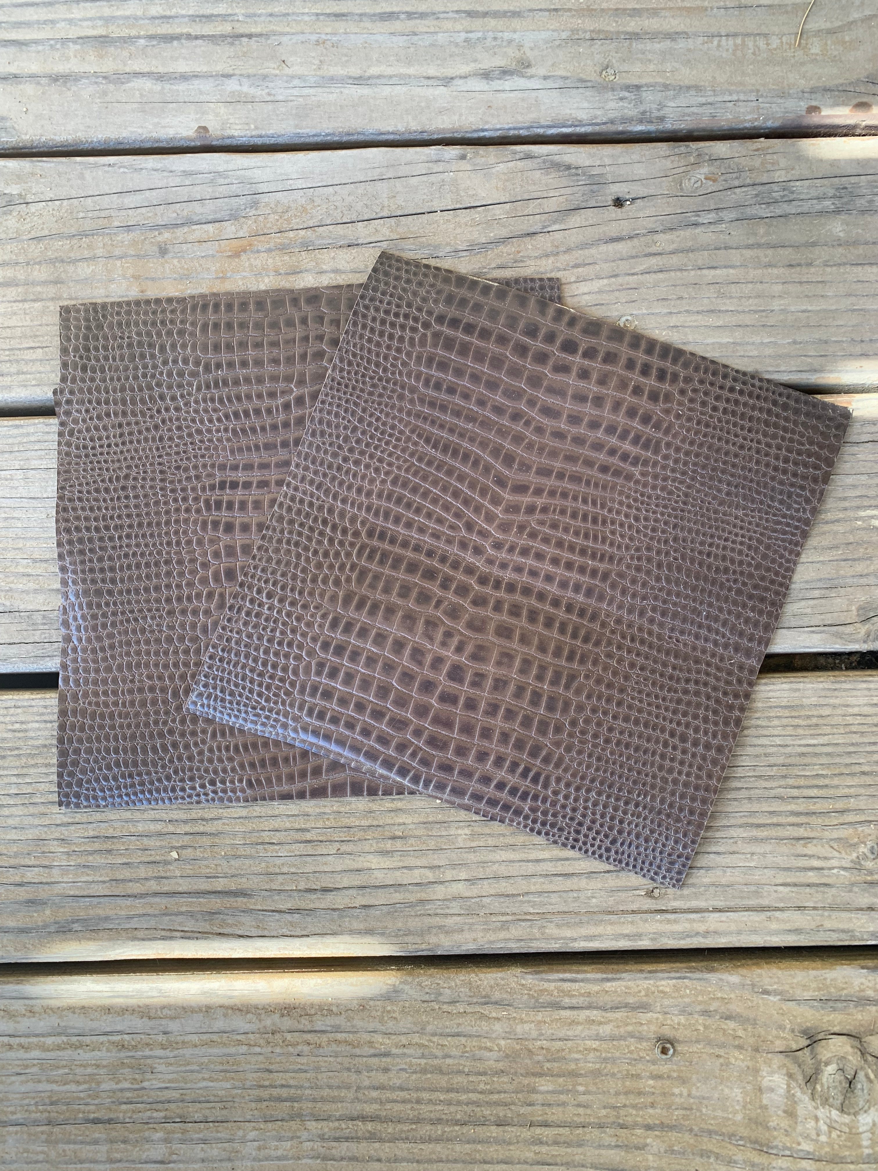 Crocodile Embossed Brown Leather Squares