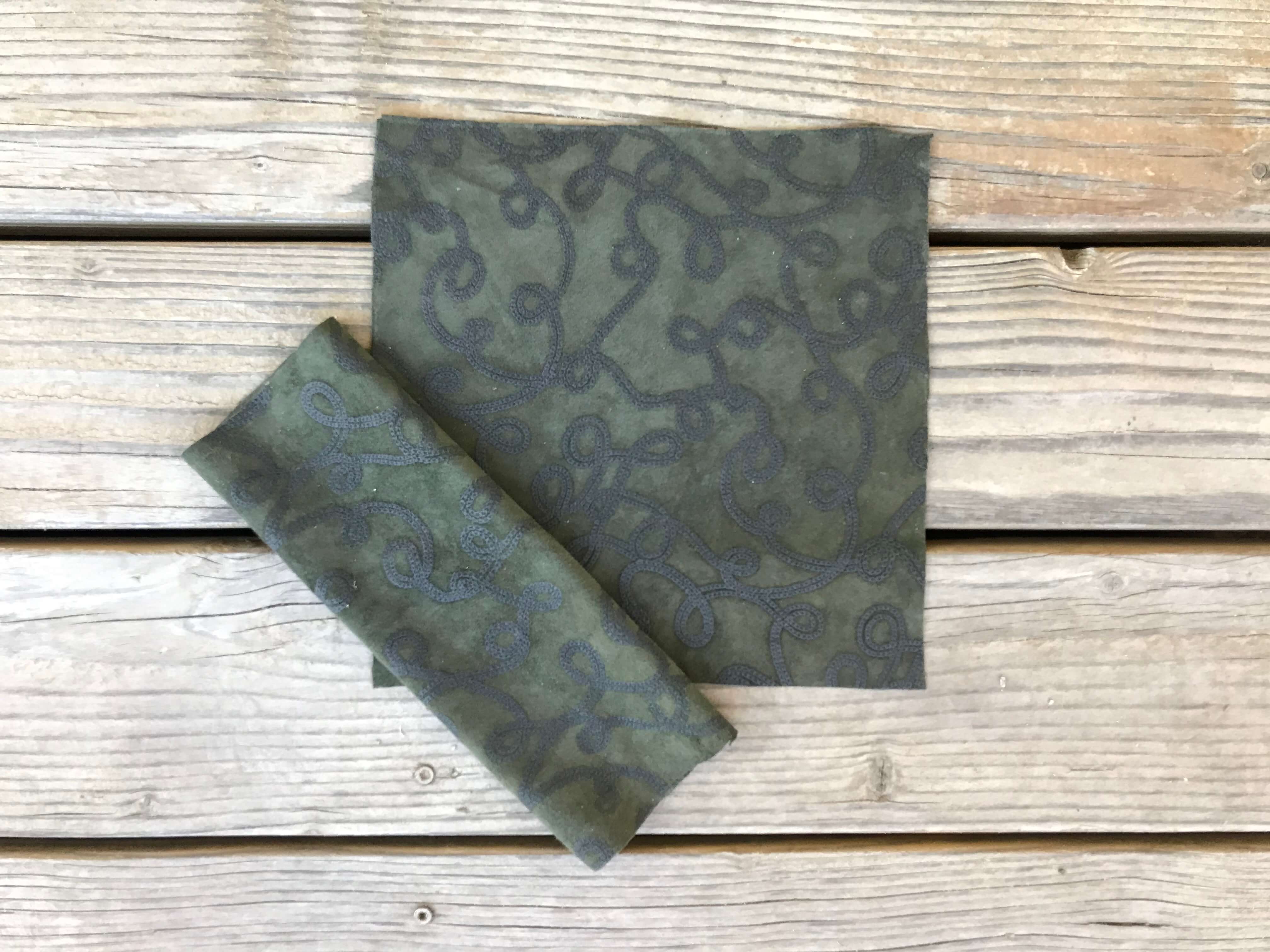 Green Suede Leather Pre-cut Square Floral Detail
